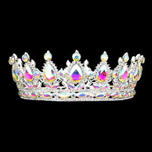 Ab Silver Teardrop Stone Accented Crown Tiara, This crown tiara is a classic royal tiara made from gorgeous stone accented is the epitome of elegance. Exquisite design with beautiful color and brightness makes you more eye-catching in the crowd and will make you more charming and pretty without fail.