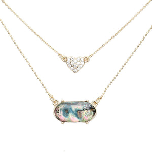 Abalone Heart Hexagon Bead Pendant Double Layered Necklace. Beautifully crafted design adds a gorgeous glow to any outfit. Jewelry that fits your lifestyle! Perfect Birthday Gift, Anniversary Gift, Mother's Day Gift, Anniversary Gift, Graduation Gift, Prom Jewelry, Just Because Gift, Thank you Gift.
