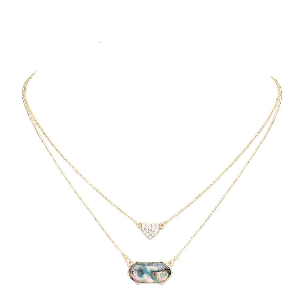 Abalone Heart Hexagon Bead Pendant Double Layered Necklace. Beautifully crafted design adds a gorgeous glow to any outfit. Jewelry that fits your lifestyle! Perfect Birthday Gift, Anniversary Gift, Mother's Day Gift, Anniversary Gift, Graduation Gift, Prom Jewelry, Just Because Gift, Thank you Gift.