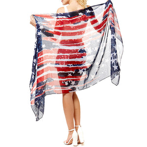Red, White & Blue USA American Flag Oblong Scarf, This very patriotic and fun scarf is such an easy accessory, Scarf material is super soft and super light. Wear it year round to show your patriotism. Jazz up your red, white and blue outfit and show your true American colors for every Holiday! Use it as a scarf or as a wrap. Get this fresh update on an iconic tradition before they are all gone! 