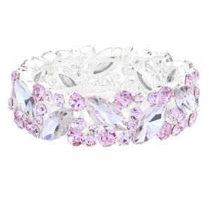Amethyst Crystal Glass Marquise Evening Stretch Bracelet. This Crystal Evening Stretch Bracelet sparkles all around with it's surrounding, stretch bracelet that is easy to put on, take off and comfortable to wear. It looks modern and is just the right touch to set off. Perfect jewelry to enhance your look. Awesome gift for birthday, Anniversary, Valentine’s Day or any special occasion.