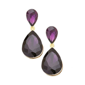 Amethyst Gold Crystal Double Teardrop Evening Earrings; get into the groove with our gorgeous handcrafted earrings, add a pop of color to your ensemble, just the right amount of shimmer & shine, touch of class, beauty and style to any special events. Perfect Birthday Gift, Anniversary Gift, Mother's Day Gift, Graduation Gift.