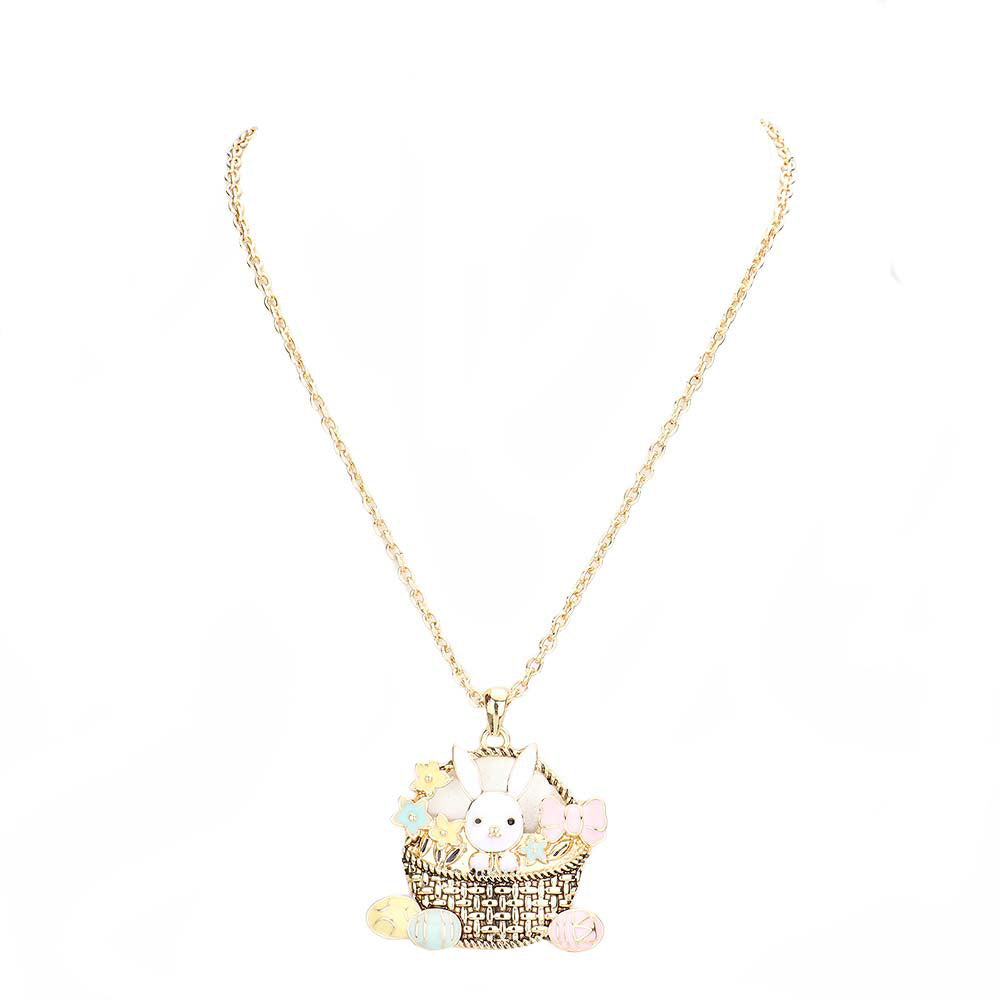 Antique Gold Enamel Easter Bunny Egg Basket Pendant Necklace, Perfect for the festive season to enhance your beauty with festive attire. Embrace the Easter spirit with these cute food/fruits-themed pendant necklaces. These adorable gift necklaces are bound to cause a smile or two. Surprise your loved ones on this Easter Sunday occasion. Great gift idea for your Wife, Mom, or your Loving One.