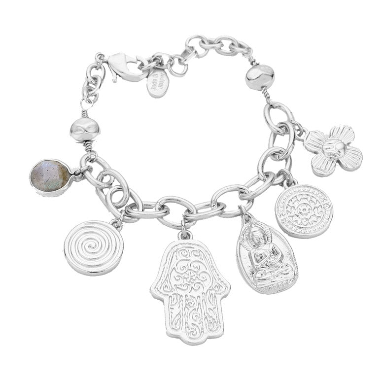 Hamsa Hand Charm Bracelet, Hamsa Hand Bracelet brings its owner happiness, luck, health & good fortune, wearing this can bring you good luck! Multi Charm adds a statement to your attire. Perfect Birthday Gift, Anniversary Gift, Mother's Day Gift, Graduation Gift, Just Because Gift, Bridesmaid Keepsake