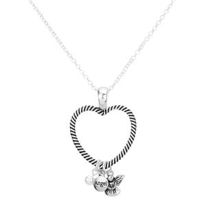 Antique Silver Open Metal Heart Pearl Angel Link Pendant Necklace, Get ready with these Pendant Necklace, put on a pop of color to complete your ensemble. Perfect for adding just the right amount of shimmer & shine and a touch of class to special events. Perfect Birthday Gift, Valentine's Day Gift, Anniversary Gift, Mother's Day Gift.