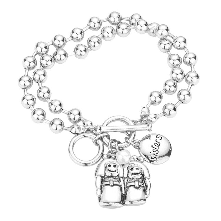 Antique Silver Sister Pearl Charm Toggle Bracelet, Get ready with these Toggle Bracelet, put on a pop of color to complete your ensemble. Perfect for adding just the right amount of shimmer & shine and a touch of class to special events. Perfect Birthday Gift, Anniversary Gift, Mother's Day Gift, Graduation Gift.