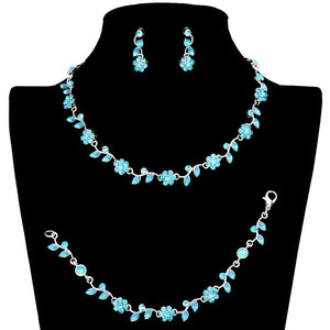 Aqua 3PCS Flower Leaf Cluster Rhinestone Necklace Jewelry Set, These gorgeous Rhinestone pieces will show your class on any special occasion. The elegance of these rhinestones goes unmatched. Get ready with these bright stunning fashion Jewelry sets, and put on a pop of shine to complete your ensemble. Simple sophistication gives a lovely fashionable glow to any outfit style. Simple sophistication, dazzling polished, is a timeless beauty that makes a notable addition to your collection.