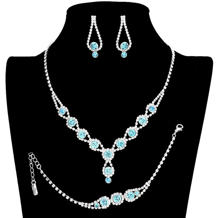 Aqua 3PCS Rhinestone Bubble Necklace Jewelry Set, These glamorous Rhinestone Bubble jewelry sets will show your perfect beauty & class on any special occasion. The elegance of these rhinestones goes unmatched. Great for wearing at a party! Perfect for adding just the right amount of glamour and sophistication to important occasions. These classy Rhinestone Bubble Jewelry Sets are perfect for parties, Weddings, and Evenings.