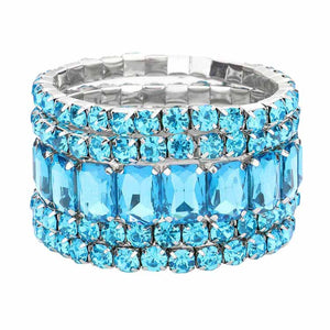 Aqua 5PCS Rectangle Round Stone Stretch Multi Layered Bracelets, Add this 5 piece multi layered bracelet to light up any outfit, feel absolutely flawless. perfectly lightweight for all-day wear, coordinate with any ensemble from business casual to everyday wear, put on a pop of color to complete your ensemble. Awesome gift idea for birthday, Anniversary, Valentine’s Day or any special occasion.