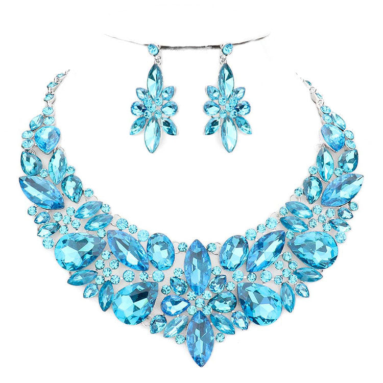 Aqua Elegant Special Occasion Multi Stone Evening Necklace. Beautifully crafted design adds a gorgeous glow to any outfit. Jewelry that fits your lifestyle! Perfect Birthday Gift, Anniversary Gift, Mother's Day Gift, Anniversary Gift, Graduation Gift, Prom Jewelry, Just Because Gift, Thank you Gift.