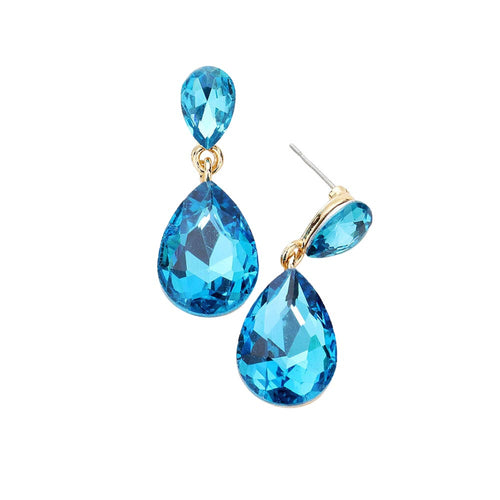 Women's Glass Crystal Teardrop Dangle Earrings - Aqua