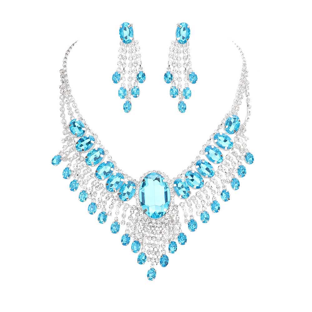 Aqua Glass Stone Ephemeral Wings Necklace, Glass Statement stunning jewelry set will sparkle all night long making you shine out like a diamond. Make a stylish addition to your fashion necklace and jewelry collection. put on a pop of color to complete your ensemble. perfect for a night out on the town or a black tie party, Perfect Gift, Birthday, Anniversary, Prom, Mother's Day Gift, Wedding, Bridesmaid etc.