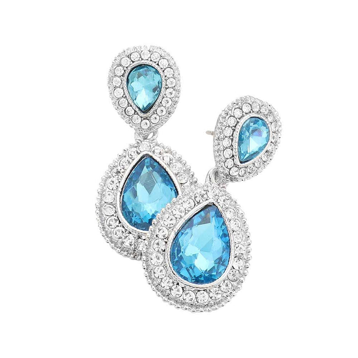 Aqua Crystal Accent Rhinestone Trim Teardrop Evening Earrings,  the perfect set of sparkling earrings, pair these glitzy studs with any ensemble for a polished & sophisticated look. Ideal for dates, job interview, night out, prom, wedding, sweet 16, Quinceanera, special day. Perfect Gift Birthday, Holiday, Christmas, Valentine's Day, Anniversary, Just Because 