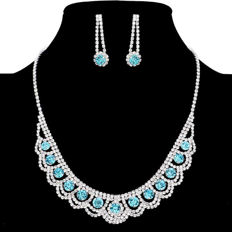 Aqua Round Stone Accented Rhinestone Necklace, Beautifully crafted design adds a gorgeous glow to any outfit. Jewellery that fits your lifestyle! Perfect Birthday Gift, Anniversary Gift, Mother's Day Gift, Anniversary Gift, Graduation Gift, Prom Jewellery, Just Because Gift, Thank you Gift.
