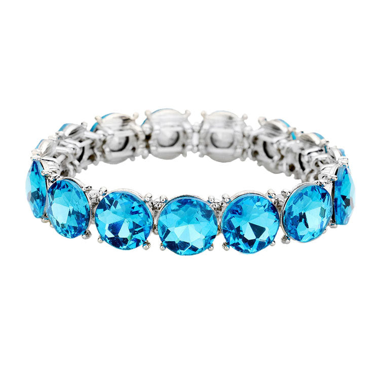 Aqua Silver Crystal Round Stretch Evening Bracelet, Beautifully crafted design adds a gorgeous glow to any outfit. Jewelry that fits your lifestyle! Perfect Birthday Gift, Anniversary Gift, Mother's Day Gift, Anniversary Gift, Graduation Gift, Prom Jewelry, Just Because Gift, Thank you Gift.