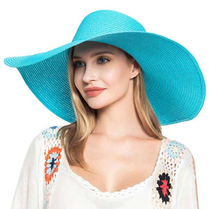 Aqua Solid Straw Sun Hat, This handy Portable Packable Roll Up Wide Brim Sun Visor UV Protection Floppy Crushable Straw Sun hat that block the sun off your face and neck. A great hat can keep you cool and comfortable. Large, comfortable, and ideal for travelers who are spending time in the outdoors.