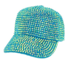Aqua Rhinestone Embellished Glitter Stone Shimmer Baseball Cap, comfy cap great for a bad hair day, pull your ponytail thru the back opening, Keep your hair away from face while exercising, running, playing sports or just taking a walk. Perfect Birthday Gift, Mother's Day Gift, Anniversary Gift, Thank you Gift, Graduation