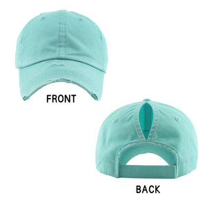 Aqua Distressed Baseball Cap, Aqua Vintage Ponytail Baseball Cap, comfy vintage cap great for a bad hair day, pull your bun or ponytail thru the back opening, great for keeping your hair away from face while exercising, running, playing sports or just taking a walk. Perfect Birthday Gift, Mother's Day Gift, Anniversary Gift, Thank you Gift, Graduation Gift