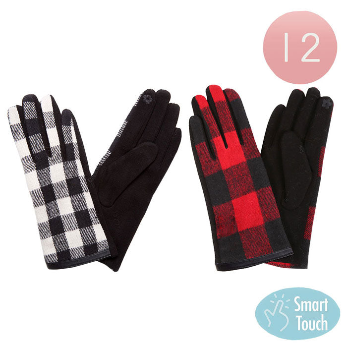 Assorted 12Pairs Buffalo Check Smart Touch Gloves, are attractive and eye-catching that give you comfort and a fashionable look at a time. Made of plush and finished with a hint of stretch for comfort and flexibility,  fashionable and cute looking in the winter season. It meets your winter comfortability with fleece-lined fabrics. A cute gift for the season to the people you love. 