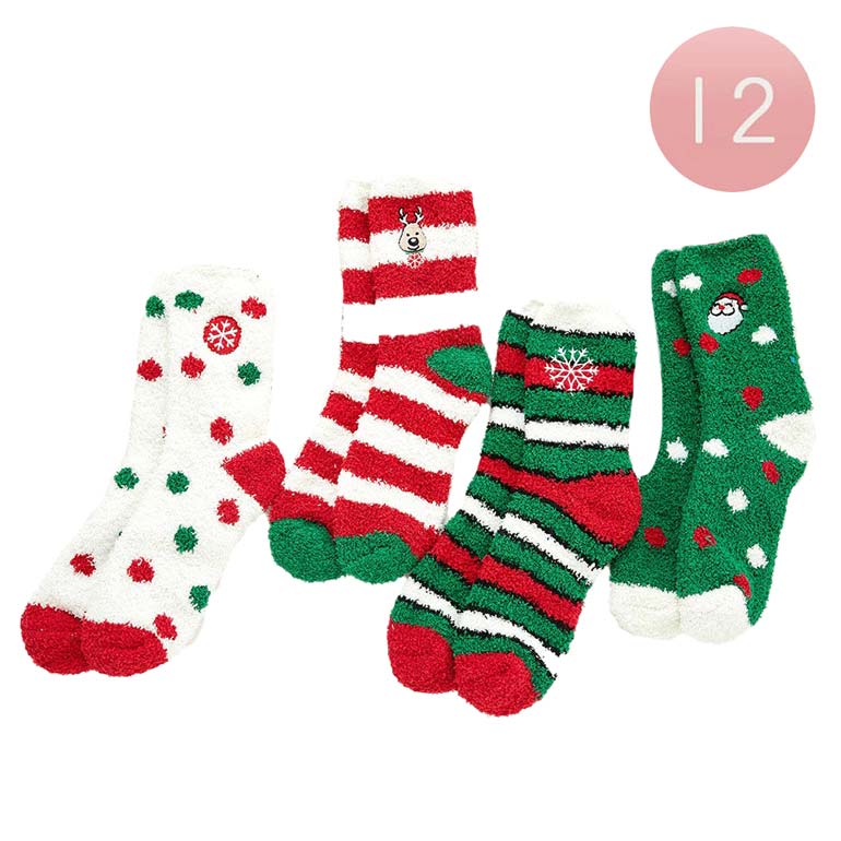 Assorted 12Pairs Christmas Santa Claus Rudolph Snowflake Socks, Surely will amp up your beauty and make you look fantastic while wearing these beautiful snowflake socks. These Christmas-themed Socks will draw attention and give you warmth and a cozy feel on winter and cold days. Let you look attractive and these socks can brighten up the cold winter. 