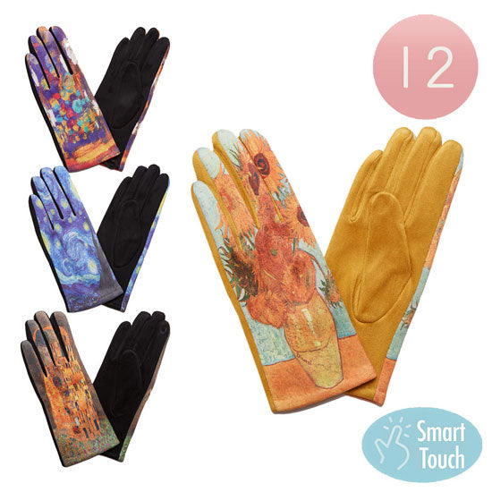 Assorted 12Pairs Painting Print Smart Touch Gloves, are attractive colored pairs of gloves that keep you perfectly warm this winter outdoor and in the cool air. You can use your electronic devices and touch screens with ease. Its attractive color variety gives you a cool and cute outlook anywhere. A beautiful gift for the season to the persons you care. Happy winter!