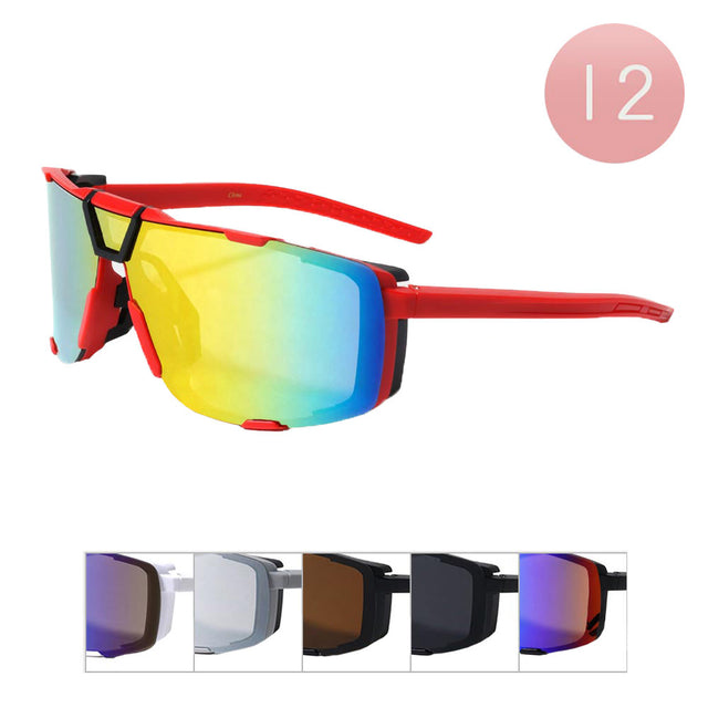 Assorted 12Pcs Tinted Visor Style Sunglasses, These Sunglasses has an iconic look, shape, feel, and style, these superior glasses are both comfortable and fashionable and have an unmistakable appearance that protects your eyes from harmful UV rays, dust, from various viruses. There are Perfect gifts for any occasion.