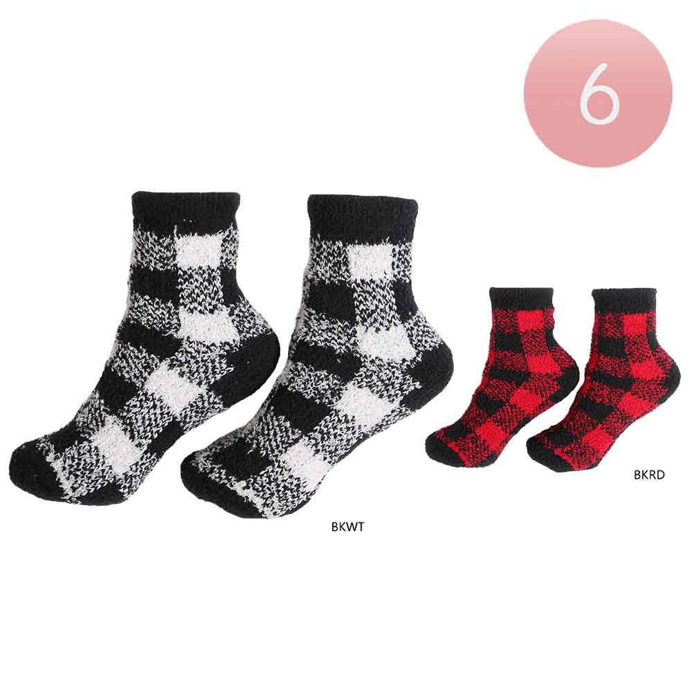 Assorted 6pairs Buffalo Check Socks, keep your feet toasty. Let you look attractive and these socks can bright up the clod winter, With super soft material and a comfortable cuff, these will be your favorite everyday socks. The warm buffalo check socks are nice gift choice, you can send to your mom, sister, friends, wife. 