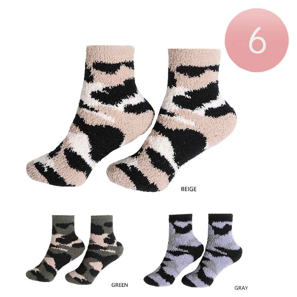 Assorted 6pairs Camouflage Socks, your feet will look and feel fab in these socks! they are so soft and stretchy, you will love them!  keep your feet toasty. Let you look attractive and these socks can bright up the clod winter. With super soft material and a comfortable cuff, these will be your favorite everyday socks. The warm Camouflage socks are nice gift choice, you can send to your mom, sister, friends, wife.
