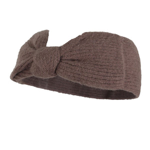 Brown Bow Knit Elastic Headband. Ear warmer will shield your ears from cold winter weather ensuring all day comfort. Ear band is soft, comfortable and warm adding a touch of sleek style to your look, show off your trendsetting style when you wear this ear warmer and be protected in the cold winter winds.