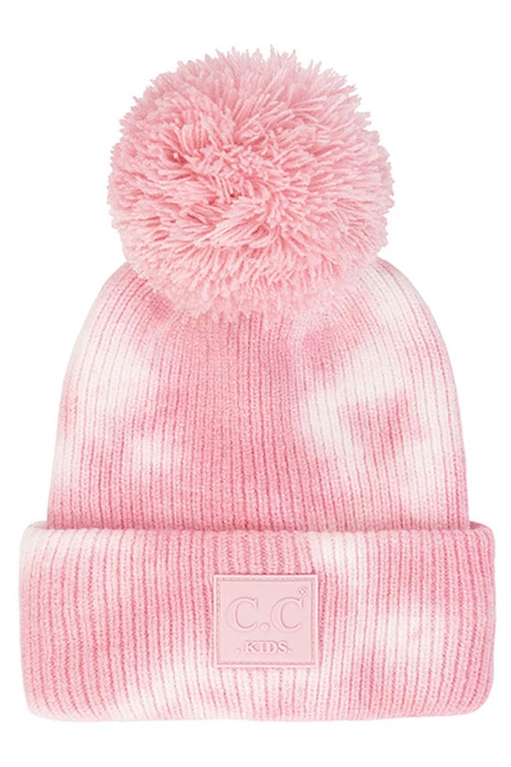 Baby Pink White C C Tie Dye Kids Beanie With C C Rubber Patch And Yarn Pom, beautiful tie dye design with yarn pom makes it unique and keeps you standing out with perfect beauty. Wear throughout the winter and cold days to ensure absolute comfortability. Coordinate with any outfit to match the best with perfect warmth and coziness. It Comes in one size winter cap with a pom that fits most head sizes. Enjoy the winter in comfort!
