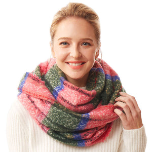 Berry Winter Acrylic Colorful Plaid Check Infinity Scarf, accent your look with this soft, highly versatile plaid scarf. A rugged staple brings a classic look, adds a pop of color & completes your outfit, keeping you cozy & toasty. Perfect Gift Birthday, Holiday, Christmas, Anniversary, Valentine's Day