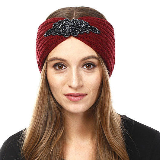 Burgundy Bead Flower Knit Earmuff Bead Flower Knit Headband Bead Flower Knit Ear Warmer can be worn centered or to the side, will shield your ears from cold winter weather. Earband is soft, comfy & warm, adds a trendy style to your look while protecting you of the cold winds, keeps you toasty. 100% Acrylic