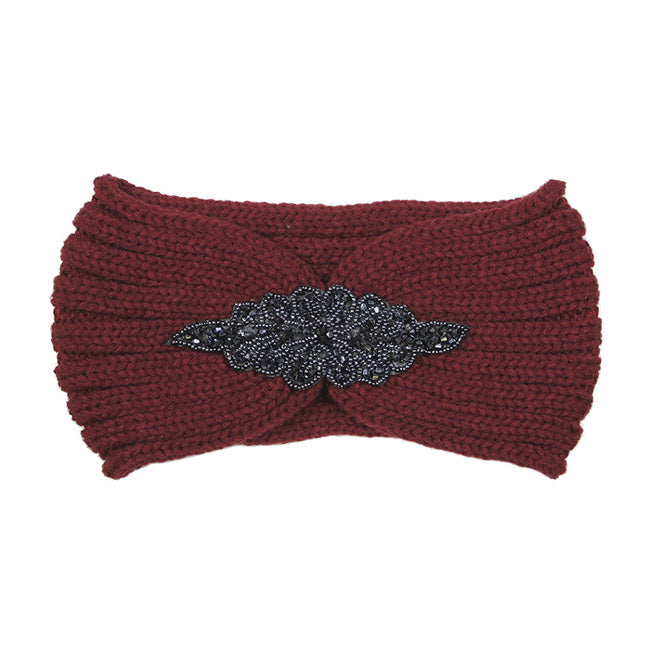 Burgundy Bead Flower Knit Earmuff Bead Flower Knit Headband Bead Flower Knit Ear Warmer can be worn centered or to the side, will shield your ears from cold winter weather. Earband is soft, comfy & warm, adds a trendy style to your look while protecting you of the cold winds, keeps you toasty.  100% Acrylic