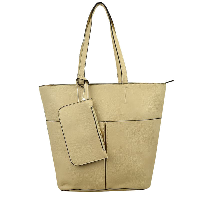 Beige 3 In 1 Large Soft  Leather Women's Tote Handbags, There's spacious and soft leather tote offers triple the styling options. Featuring a spacious profile and a removable pouch makes it an amazing everyday go-to bag. Spacious enough for carrying any and all of your outgoing essentials. The straps helps carrying this shoulder bag comfortably. Perfect as a beach bag to carry foods, drinks, big beach blanket, towels, swimsuit, toys, flip flops, sun screen and more.