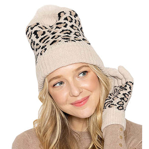 Beige Acrylic Leopard Patterned Faux Fur Pom Pom Ribbed Beanie Hat, Accessorize the fun way with this pom pom beanie hat, the autumnal touch you need to finish your outfit in style. Awesome winter gift accessory! Perfect Gift Birthday, Christmas, Holiday, Anniversary, Valentine’s Day, Loved One.
