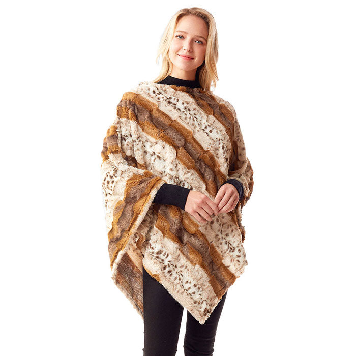 Black Animal Patterned Faux Fur Soft Poncho, the perfect accessory, luxurious, trendy, super soft chic capelet, keeps you warm and toasty. You can throw it on over so many pieces elevating any casual outfit! Perfect Gift for Wife, Mom, Birthday, Holiday, Christmas, Anniversary, Fun Night Out