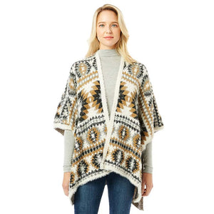 Beige Aztec Pattern Ruana, is perfect wear to keep you warm and toasty on winter and cold days. Its beautiful color variation goes with every outfit and surely makes you stand out from the crowd. It ensures your upper body keeps perfectly toasty when the temperatures drop. It's the timelessly beautiful poncho that feels exceptionally comfortable to wear. It goes with all your winter outfits to give you a unique yet classy outlook. You can throw it on over so many pieces elevating any casual outfit!