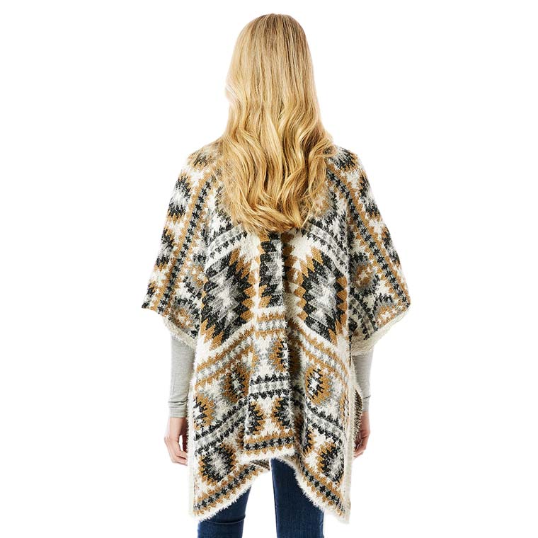 Beige Aztec Pattern Ruana, is perfect wear to keep you warm and toasty on winter and cold days. Its beautiful color variation goes with every outfit and surely makes you stand out from the crowd. It ensures your upper body keeps perfectly toasty when the temperatures drop. It's the timelessly beautiful poncho that feels exceptionally comfortable to wear. It goes with all your winter outfits to give you a unique yet classy outlook. You can throw it on over so many pieces elevating any casual outfit!