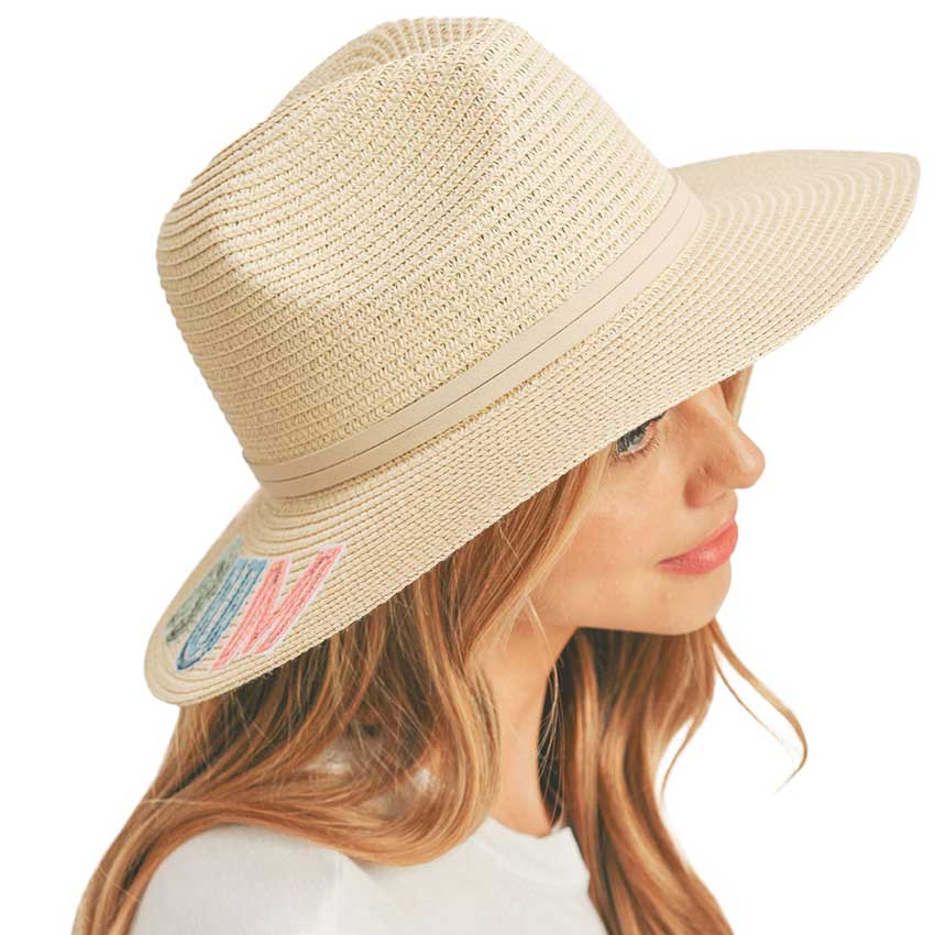 Beige Beach Bum Sequin Message Straw Panama Sun Hat, a beautiful & comfortable Straw Panama Sun Hat is suitable for summer wear to amp up your beauty & make you more comfortable everywhere. Perfect for keeping the sun off your face and shoulders. It's an excellent gift item for your friends, family or loved ones this summer.