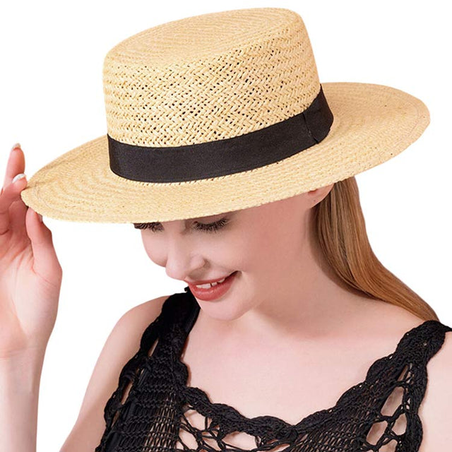Beige Black Band Straw Sun Hat, Show your trendy side with this Straw Sun hat. Have fun and look Stylish. Great for covering up when you are having a bad hair day keeps you incredibly relaxed as a great hat can keep you cool and comfortable even when the sun is high in the sky. Perfect gifts for weddings, or any occasion.