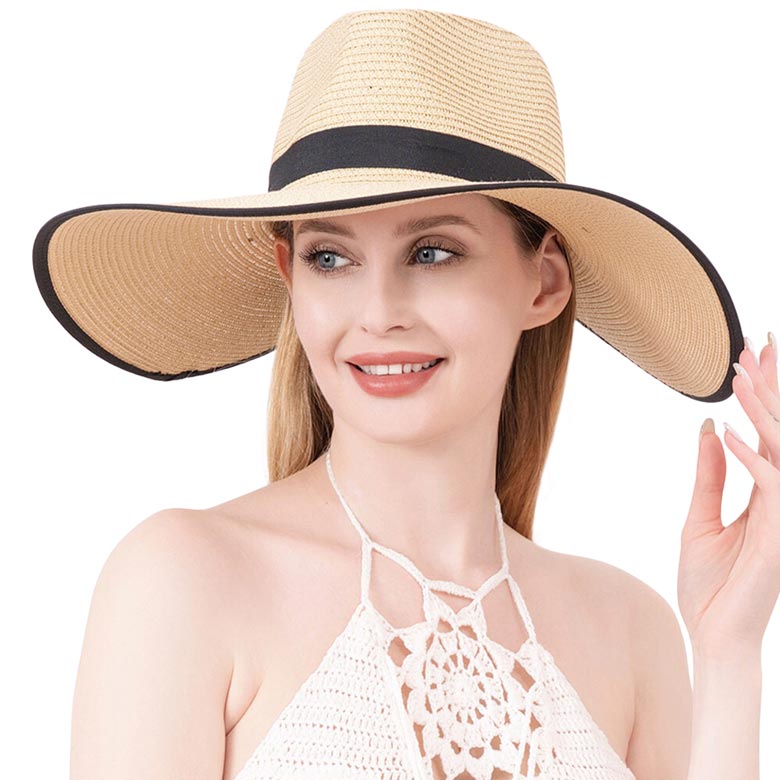 Stylish Tan Women\'s Hat with Black Band LIFKOME Fashionable Wide Brim Fedora Hat for Women Chic  main image 4