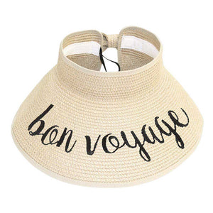 Beige Bon Voyage Message Roll Up Foldable Visor Sun Hat. Before running out the door into the cool air, you’ll want to reach for these Summer Panama Hat to keep you incredibly relax, a great hat can keep you cool and comfortable even when the sun is high in the sky. Perfect for keeping the sun off of your face, neck, and shoulders.