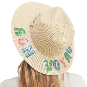 Beige Bon Voyage Sequin Message Straw Panama Sun Hat, a beautiful & comfortable Straw Panama Sun Hat is suitable for summer wear to amp up your beauty & make you more comfortable everywhere. Perfect for keeping the sun off your face and neck. It's an excellent gift item for your friends & family or loved ones this summer.