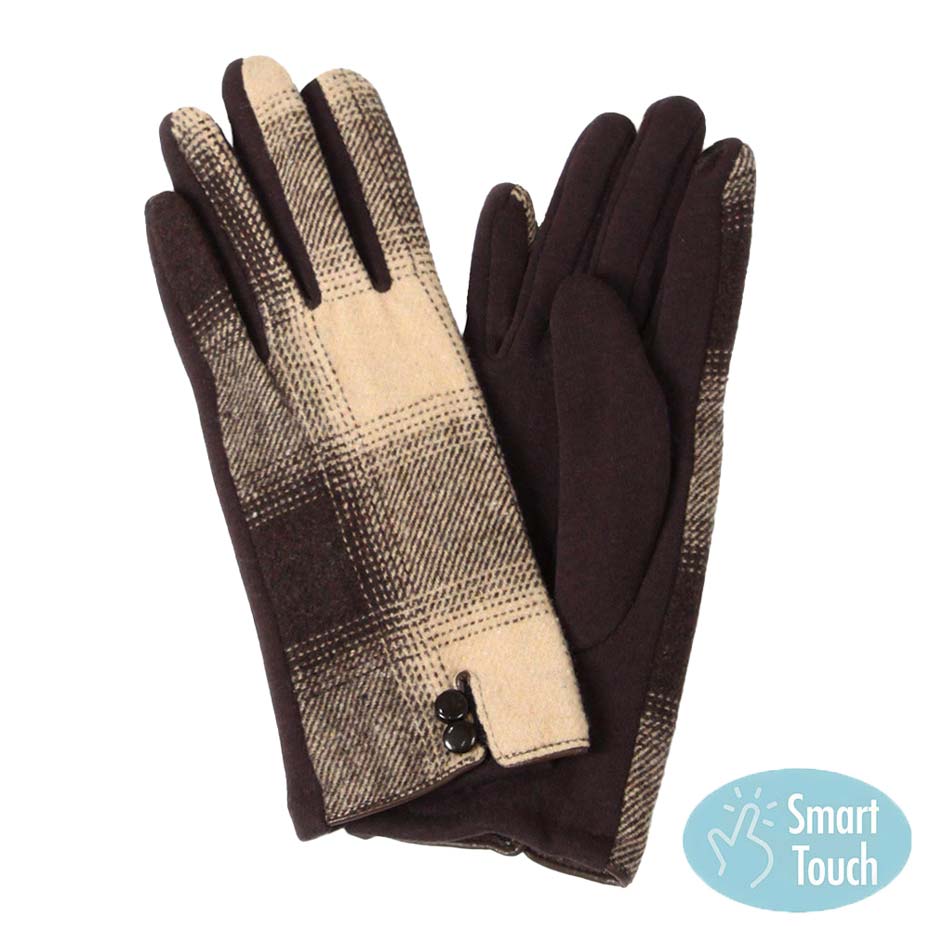 Beige Buffalo Check Patterned Touch Smart Gloves, give your look so much eye-catching texture at any place with buffalo check design embellishment. Have a cozy feel with the best comfort. It's very fashionable, attractive, and cute looking in the winter season. These warm gloves will allow you to use your electronic devices and touchscreens with ease. Perfect Winter Gift!