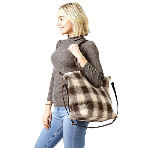 Buffalo Check Weekend Tote Bag - Beige