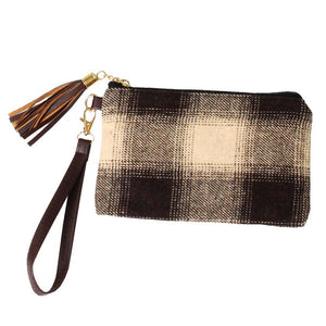 Beige Buffalo Check Wristlet Pouch Bag, includes a detachable strap that ensures easy carrying. Looks like the ultimate fashionista while carrying this trendy Buffalo Check Wristlet Pouch Bag! It will be your new favorite accessory to hold onto all your items. Easy to carry especially when you need hands-free and lightweight to run errands or a night out on the town. Fits your phone, wallet, keys, etc. Live hassle-free life!