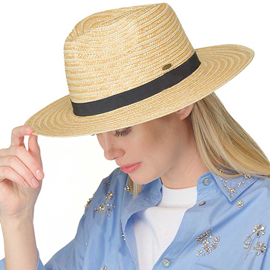 Beige C.C Classic Straw Panama Hat, Keep your styles on even when you are relaxing at the pool or playing at the beach. Large, comfortable, and perfect for keeping the sun off of your face, neck, and shoulders. Perfect summer, beach accessory. Ideal for travelers who are on vacation or just spending some time in the great outdoors. 