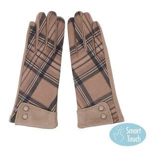 Beige Classic Checkered Detail Buttoned Cuff Winter Smart Touch Tech Gloves, gives your look so much eye-catching texture w cool design, a cozy feel, fashionable, attractive, cute looking in winter season, these warm accessories allow you to use your phones. Perfect Birthday Gift, Valentine's Day Gift, Anniversary Gift, Just Because Gift