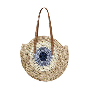 Beige Color Block Straw Round Shoulder Bag, This straw shoulder bag is versatile enough for wearing through the week, simple and leisurely, elegant and fashionable, suitable for women of all ages, and ultra-lightweight to carry around all day. Perfect for traveling, beach, dating, and other outdoor activities in daily life.