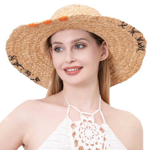 Color Edged Straw Floppy Sun Hat - Beige